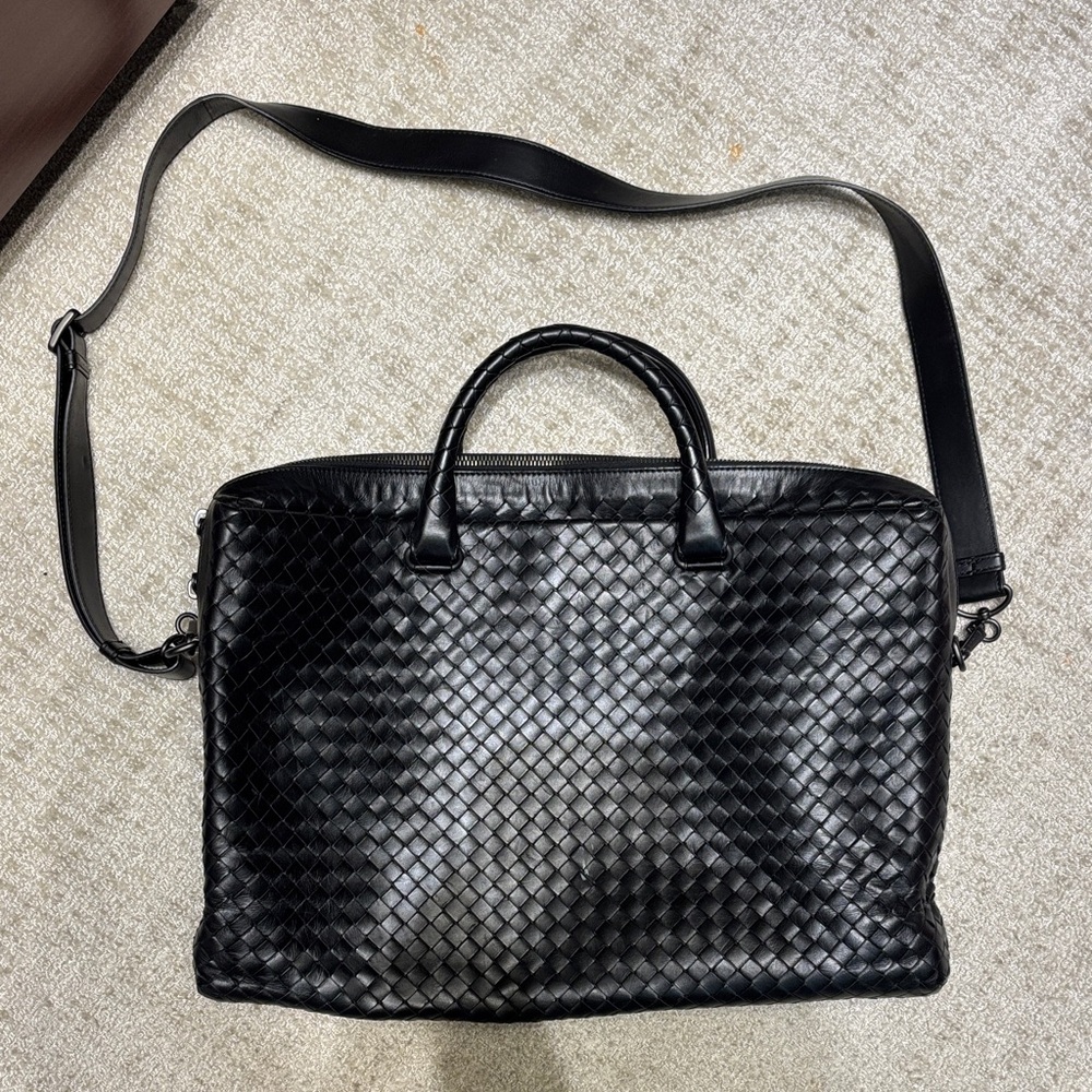 Bottega Veneta Black Woven Leather Briefcase